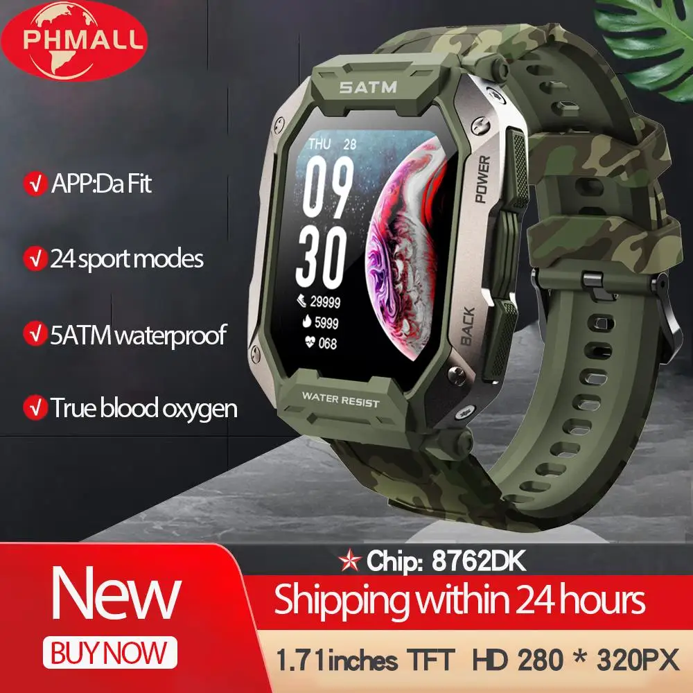 

New 2022 1.7" Men Outdoor 24 Sport Modes ​Smart Watch 5ATM Waterproof Wristwatch True Blood Oxygen Heart Rate Testing Smartwatch