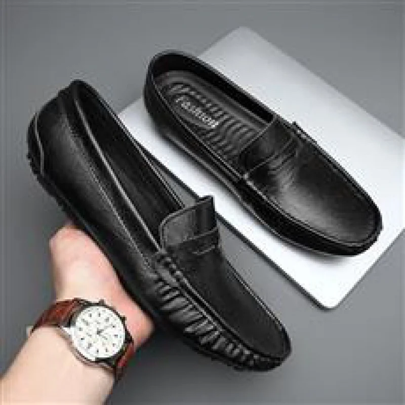 

Leather Shoes Men's Spring Genuine Leather High-End Casual Men's Brand Peas Shoes Breathable Soft Bottom Middle-Aged Dad Shoes