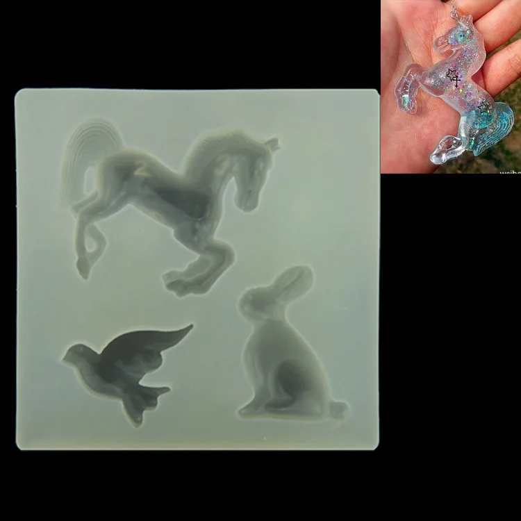 

Mould DIY crystal glue jewelry pony rabbit pigeon bird three-in-one mold