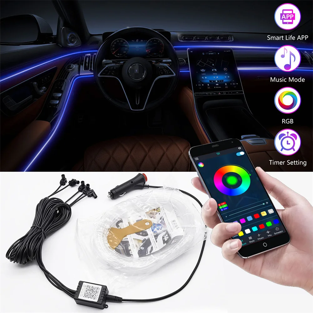 

6 в 1, автомобильная RGB-лента для украшения интерьера автомобиля, 6 м