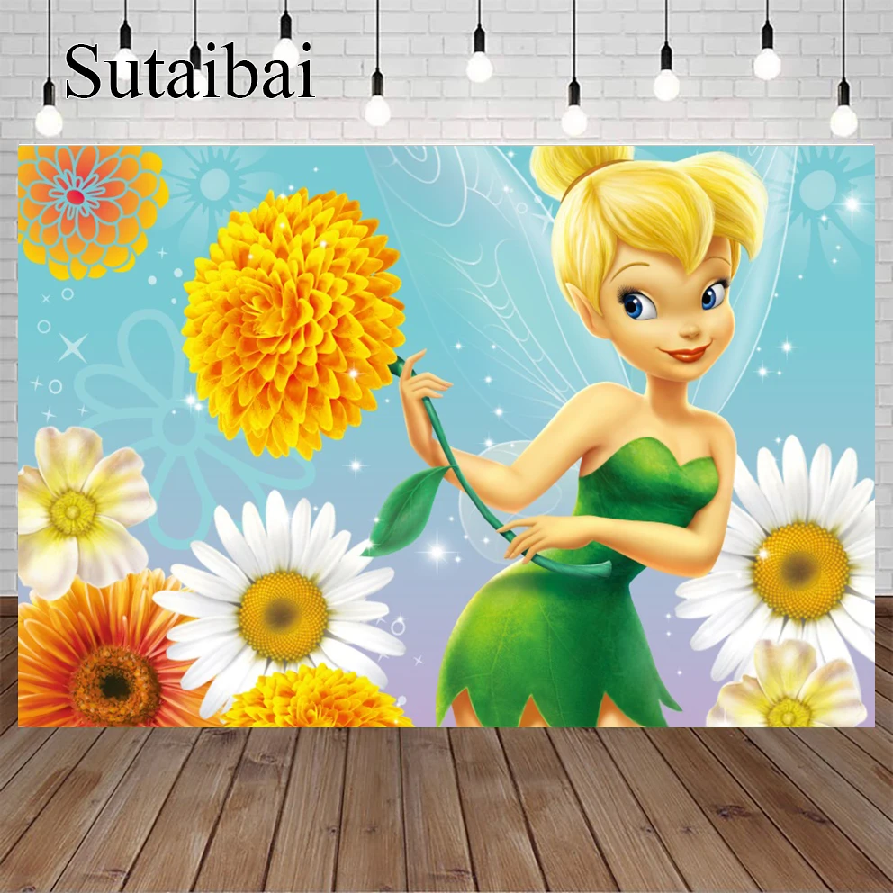 Disney Tinker Bell Princess Photography Background For Girls Happy Birthday Party Baby Shower Banner Decoration Studio Backdrop