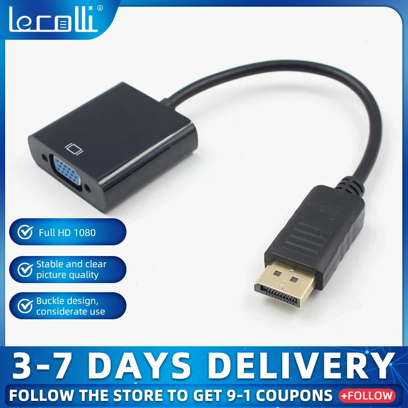 

Adapter Cable Displayport To VGA Adapter Length 0.15 Meter Line Large DP To VGA Cable Full HD 1080 High Speed DLLE DP Cable