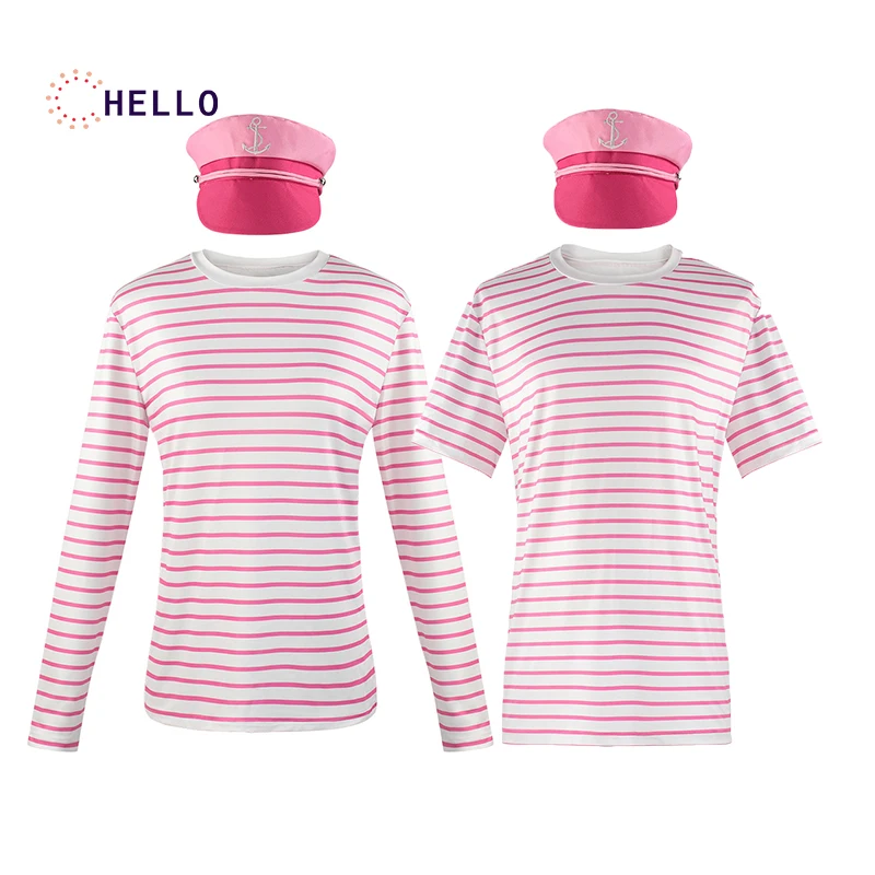 

Barbi косплей костюм для женщин полосатая футболка Марго Робби Барби Кен розовый полосатый топ морская шляпа костюмы на Хэллоуин фильм 2023