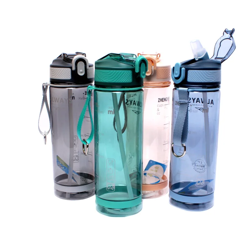 

800ml Sports Water Bottle with Straw For Camping Hiking Outdoor Plastic Transparent BPA Free Drinking Bottle For Men Women