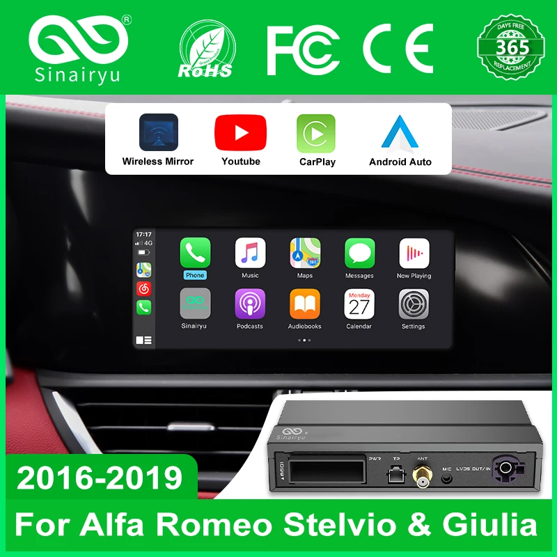 Sinairyu авто беспроводной CarPlay Android авто для Alfa Romeo Stelvio & Giulia 16-19 моделей