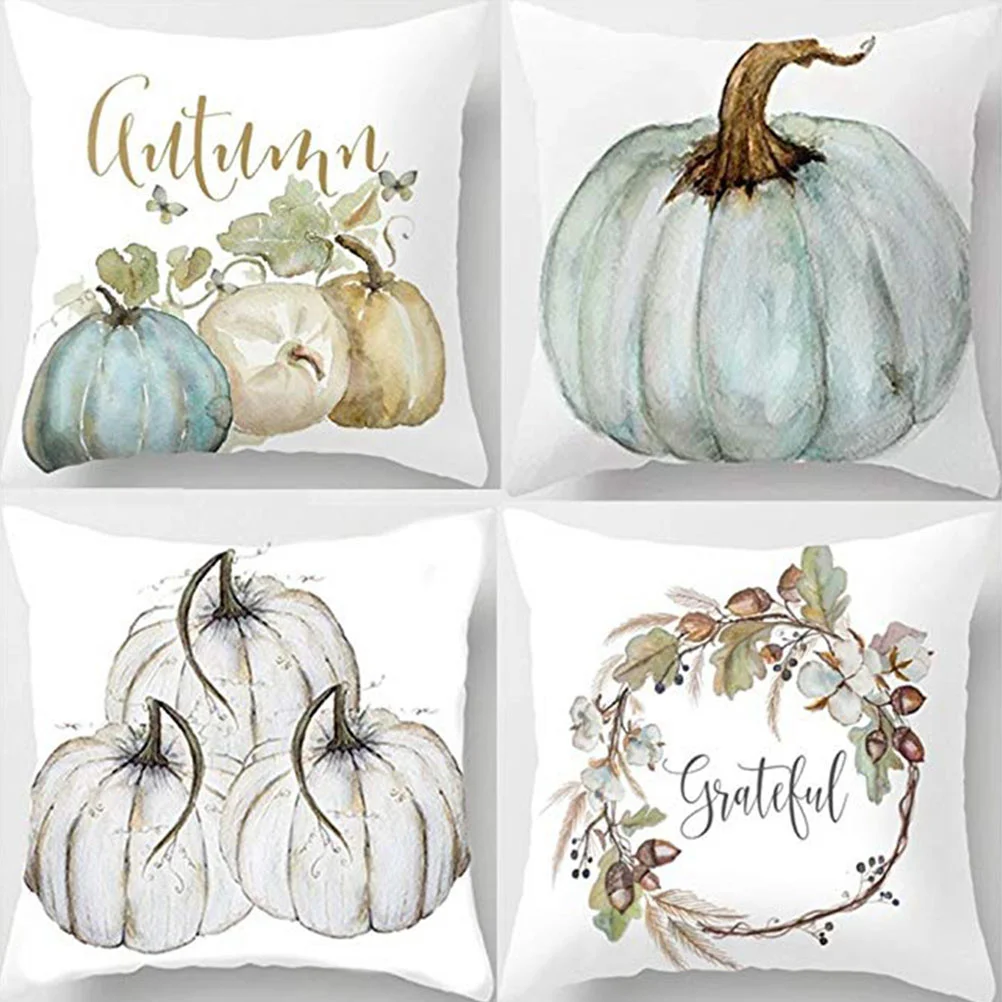 

4 Pcs Pillow Case Home Square Halloween Pillowcase Sofa Fabric Cushion Covers Short Plush Party Throw