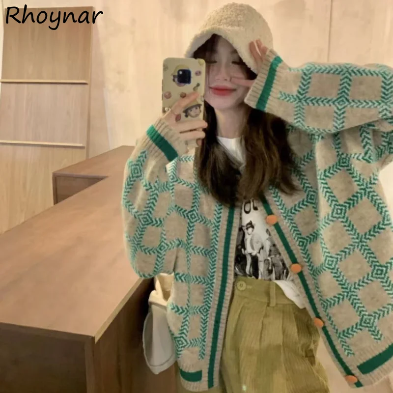 

Ulzzang Vintage Sweater Cardigans Women Fashion New Chic BF All-match Students Casual Autumn Knitwear Preppy Style Panelled Lazy