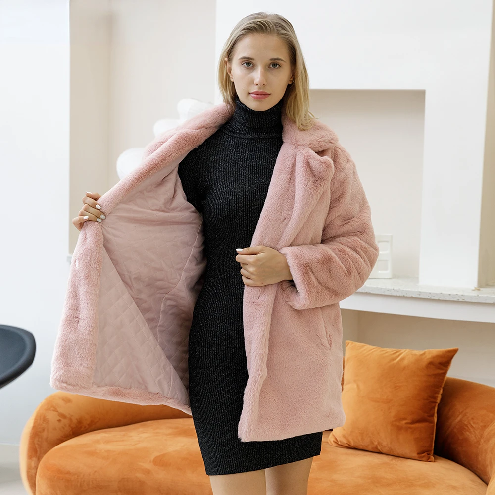 New2022 Coats Women 2021 Winter Top Fashion Pink FAUX Fur Coat Elegant Thick Warm Outerwear Fake Fur Jacket Chaquetas Mujer