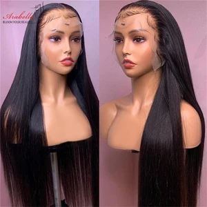 Парик на прозрачной сетке, 13 х4 дюйма, бразильские прямые парики из человеческих волос, предварительно выщипанные отбеленные узлы, парики Arabella Remy на сетке спереди, человеческие волосы