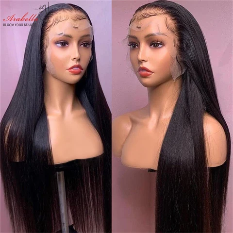 Парик на прозрачной сетке, 13 х4 дюйма, бразильские прямые парики из человеческих волос, предварительно выщипанные отбеленные узлы, парики Arabella Remy на сетке спереди, человеческие волосы