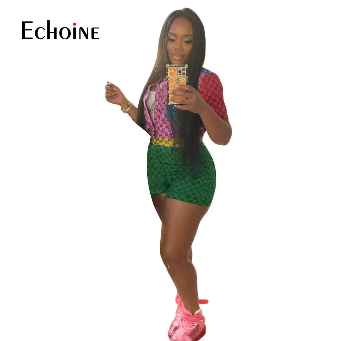 

Женский Короткий комбинезон на пуговицах, с коротким рукавом