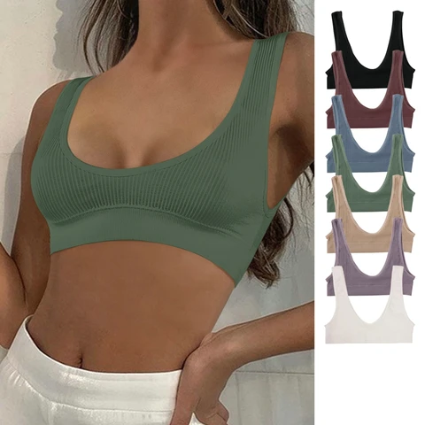 Women Sexy Bra Seamless Tops Beauty Back Bra Wire Free Brassiere Rib Bralette Yoga Fitness Bras Small Breasts Intimates Camisole