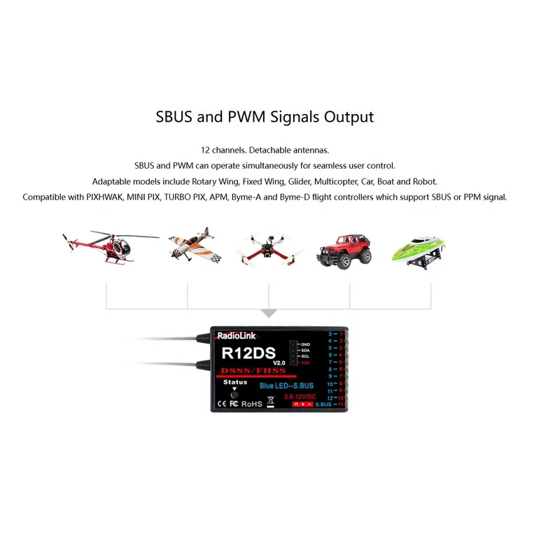 Фото Radiolink R4FGM R4F R6FG R6F R6DSM R6DS R7FG R8F R8EF R8FM R8SM R12DSM R12DS R9DS Мини-приемник RC для радиоуправляемых автомобилей Лодки Дрон №4