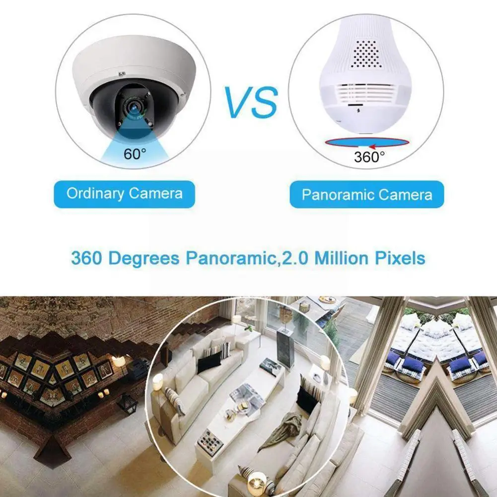 

Hd1080p Wifi Surveillance Camera Light 360-degree Panoramic Camera Support For Motion Detection Alarm Pulse Link Q4c7