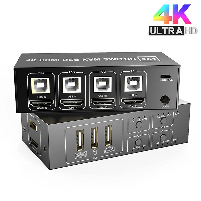 

4 порта HDMI KVM переключатель 4x1 HDMI USB переключатель совместное использование 4 компьютера с одним монитором 4K KVM переключатель для мыши клавиат...