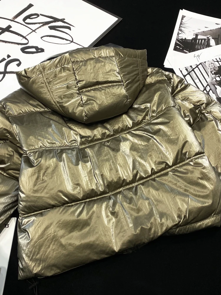 [YOZOU] зимняя теплая Роскошная блестящая короткая пуховая куртка цвета хаки с