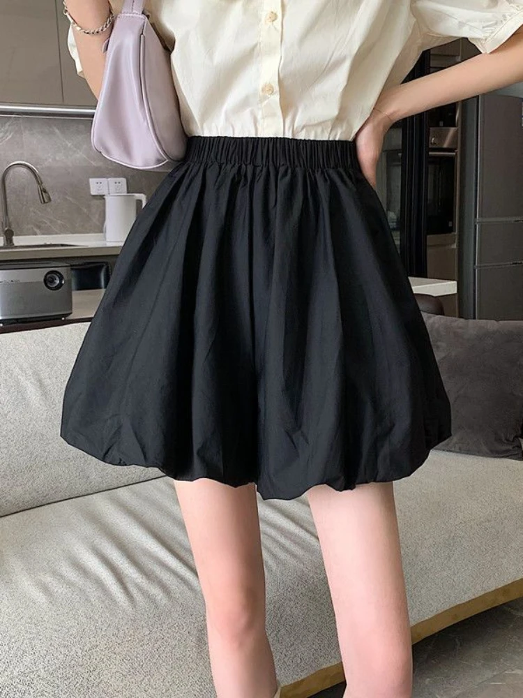 ADAgirl Black Bloomers Elastic Wasit A-line Mini Shorts Skirts Summer Casual Classic Korean Fashion Cute Solid Balletcore Bottom