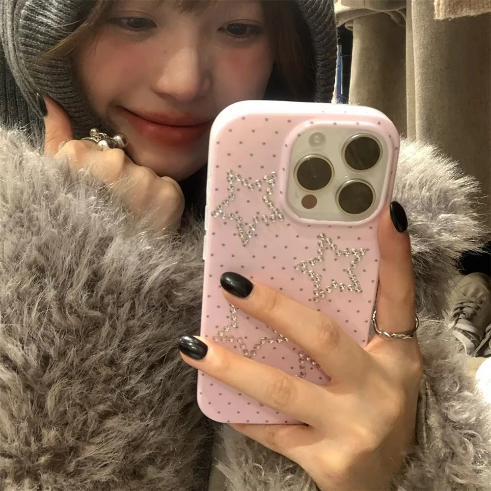 Корейский чехол для телефона Y2K Chic с блестящими стразами и звездами iPhone 16 15 14 13 Pro