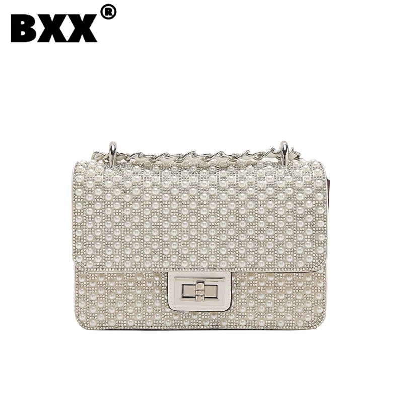 

[BXX] Handmade Beaded Pearl Square Bag Flip Phone Bag Fashion Trend Chains Strap Shoulder Underarm Crossbody Women's Bags 8CY604