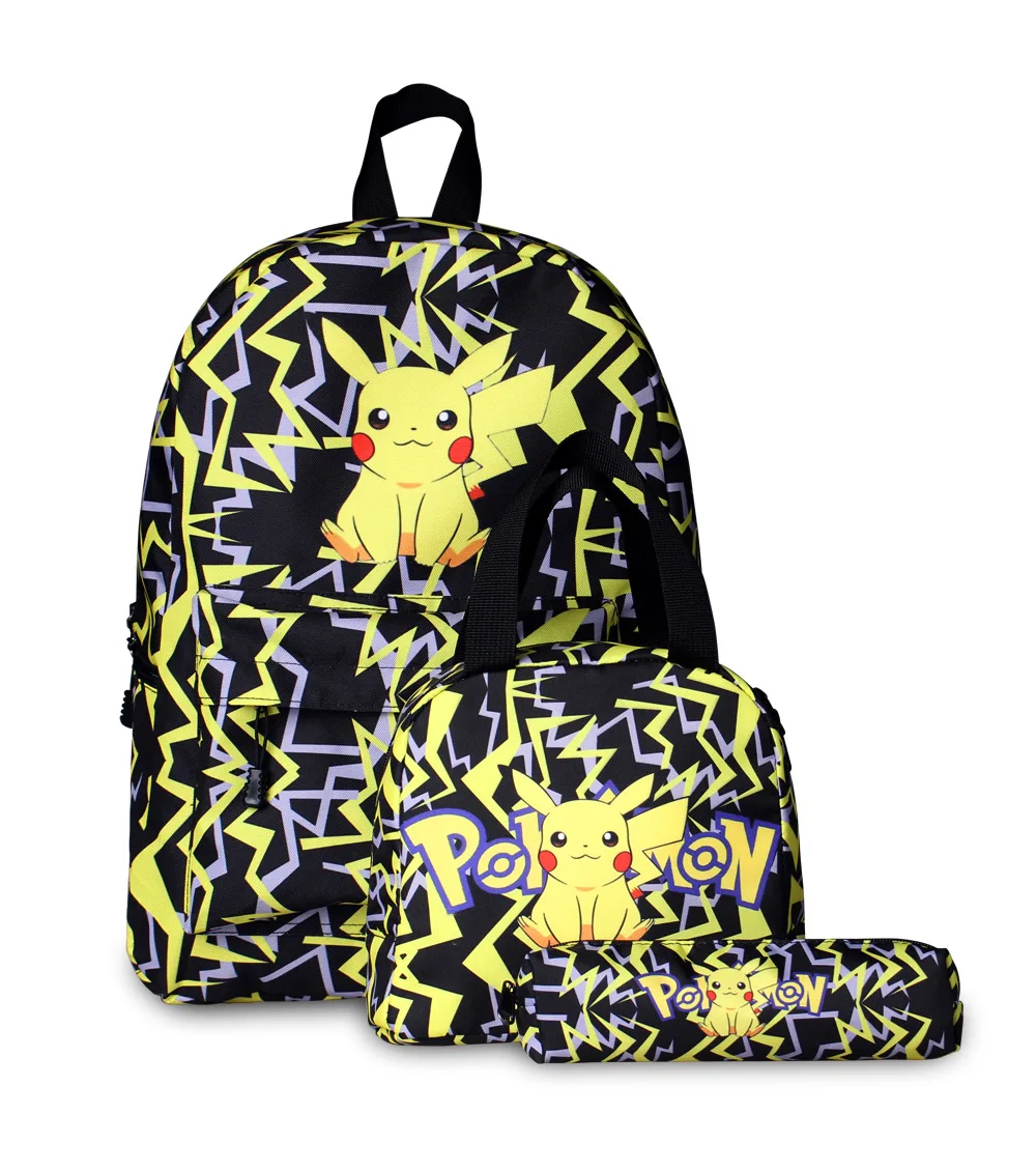 

Pokémon Schoolbag Three-piece Kawaii Backpack School Pet Elf Cartoon Anime Student Pencil Bag Lunch Bag