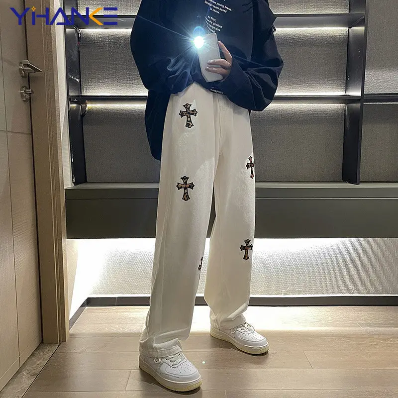 Fashionable Men’s Jeans Y2K Trendy Straight-leg Pants Loose Wide-leg Jeans Hip-hop Style Street Men’s Trousers джинсы для мужчин