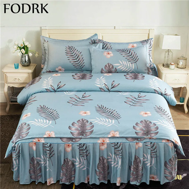 

4pcs Luxury Bed Skirts Bedsheet Set and Pillowcases Linens Twin Size Bedding Quilt Cover Queen King Bedspreads Bedclothes Leaves