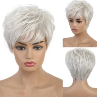 synthetic short hair wig with bangs gray wig heat resistant costume party wigs for women natural hair wig mommy daily use