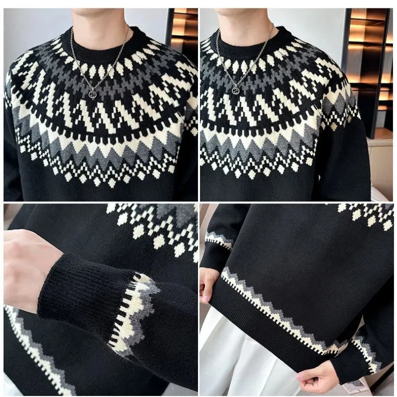 Мужская осенне-зимняя одежда пуловер с круглым вырезом и длинными
