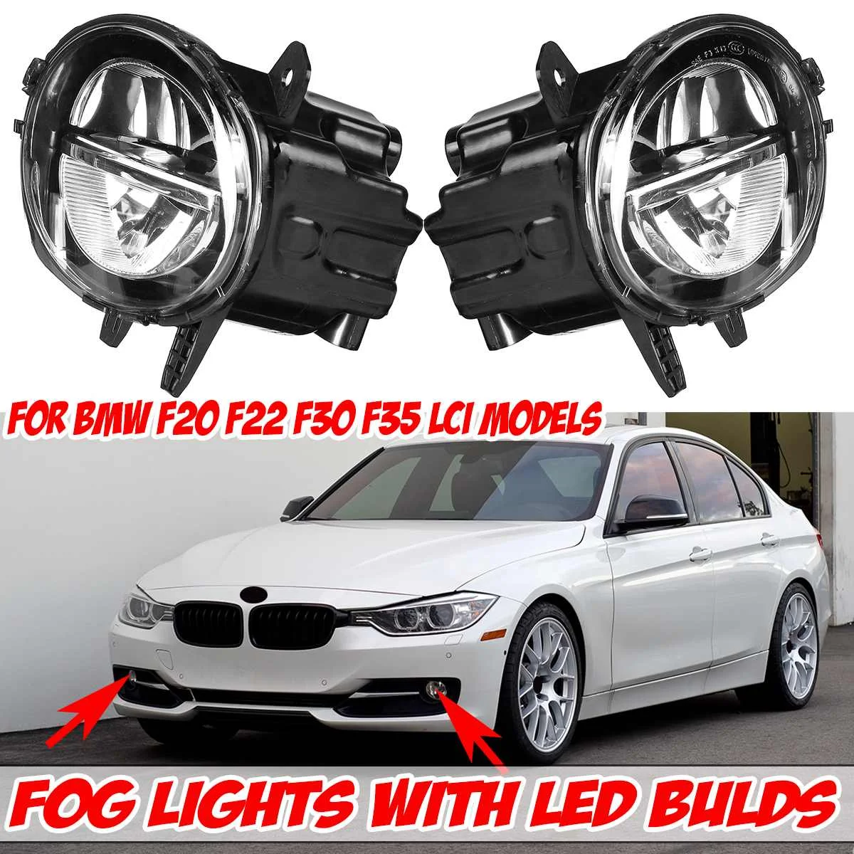 2PCS Car Front LED Fog Light Headlight Fog Lamp Auto DRL Driving Lamp For BMW F30 F22 F35 F36 LCI With LED Bulds