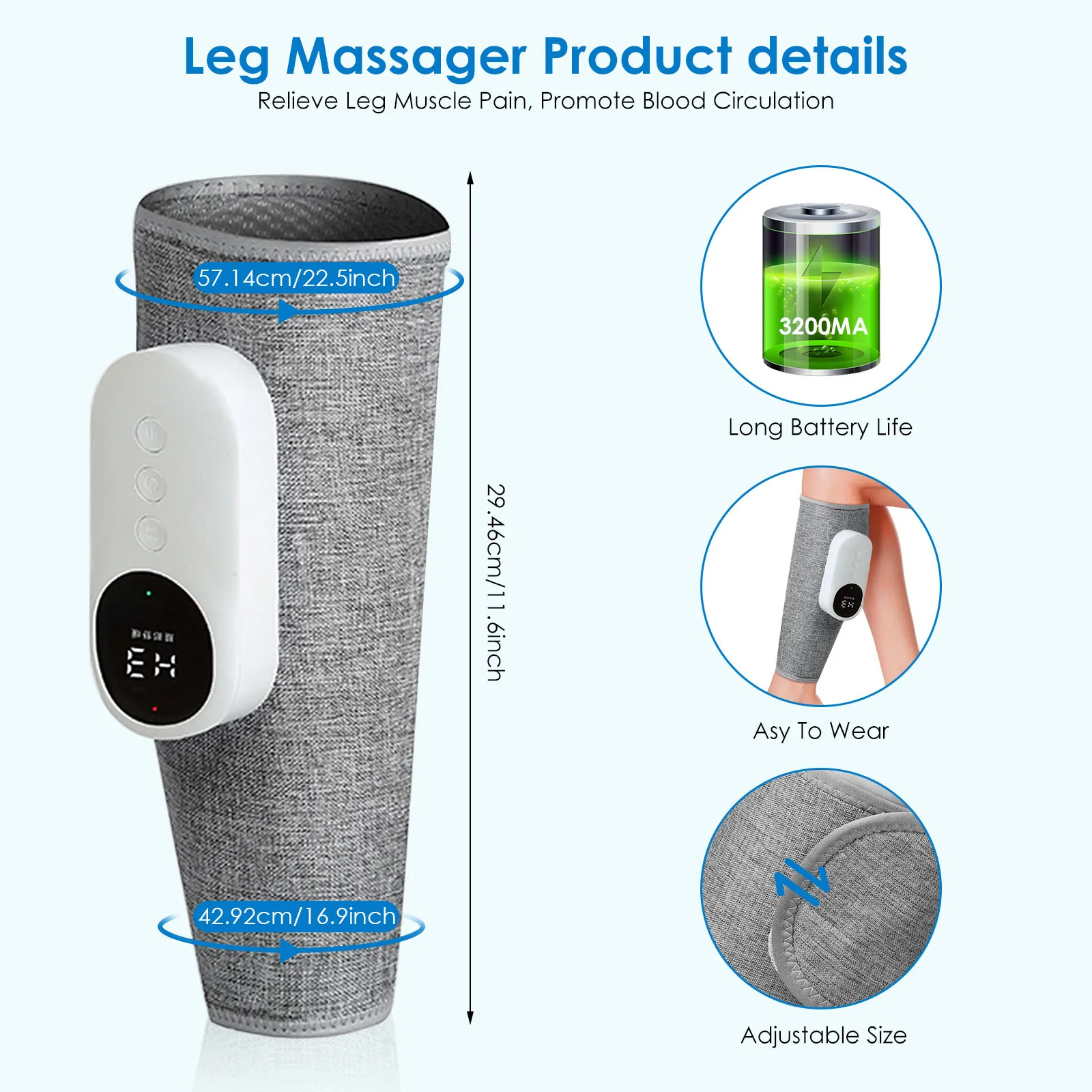 

Electric Foot Calf Muscular Massager 3 Mode Leg Pressotherapy Air Compression Relax Physiotherapy Pain Relief Heating Machine