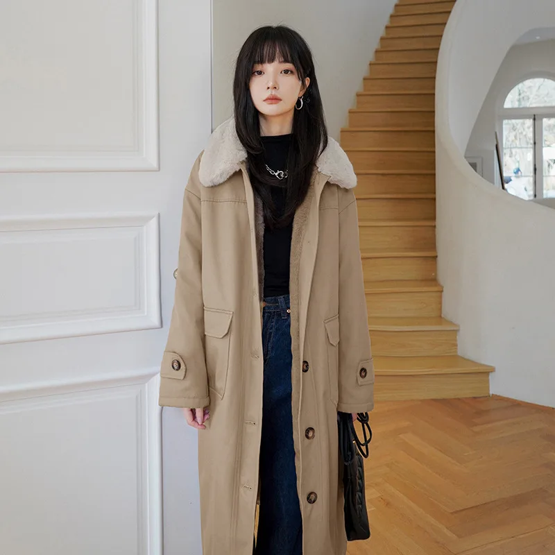 Long style style overcame liner, rabbit hair, plush and thickened tooling cotton jacket