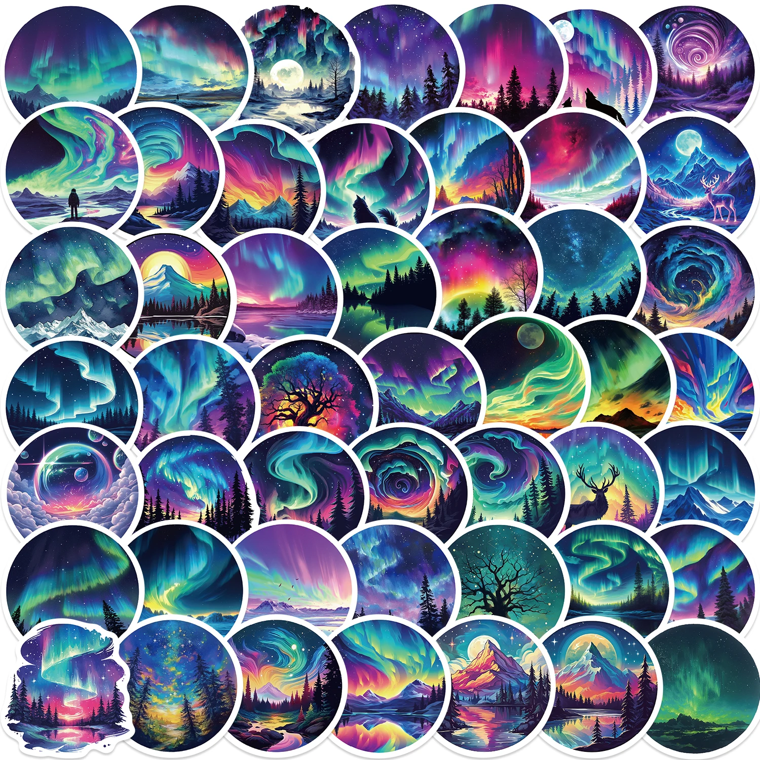 50 шт. художественные наклейки с Северным сиянием для модной гитары чемодана