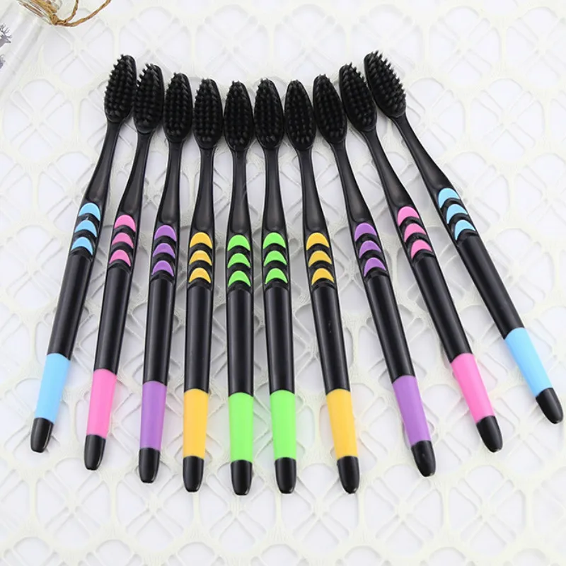 

10PC Personal Environmental Bamboo Charcoal Toothbrush for Oral Health Low Carbon Medium Soft Bristle Wooden Handle Toothbrush