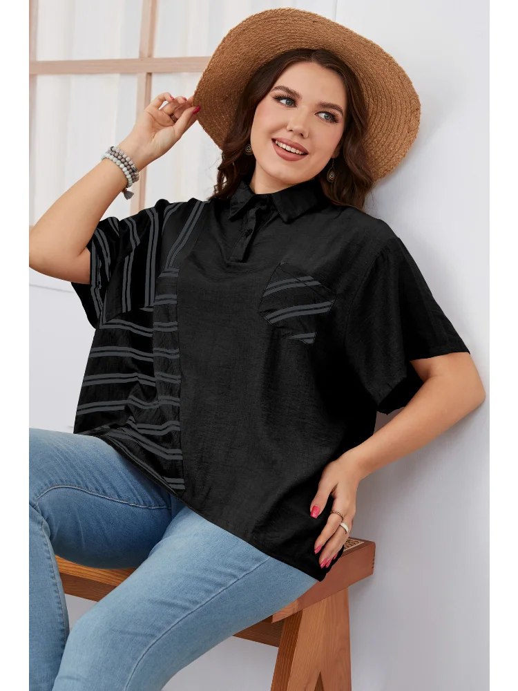 Lapel loose shirt plus size women dress ladies tops  t shirt women  roupas plus size femininas
