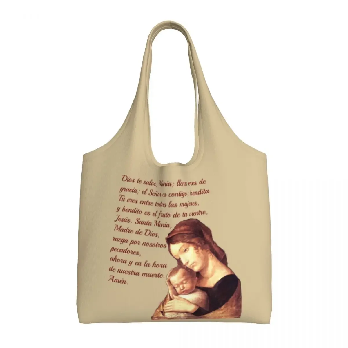 Fashion Printed Rosarium Virginis Mariae Shopping Tote Bag Portable Canvas Shopper Shoulder Holy Rosary Prayer Bags Handbag