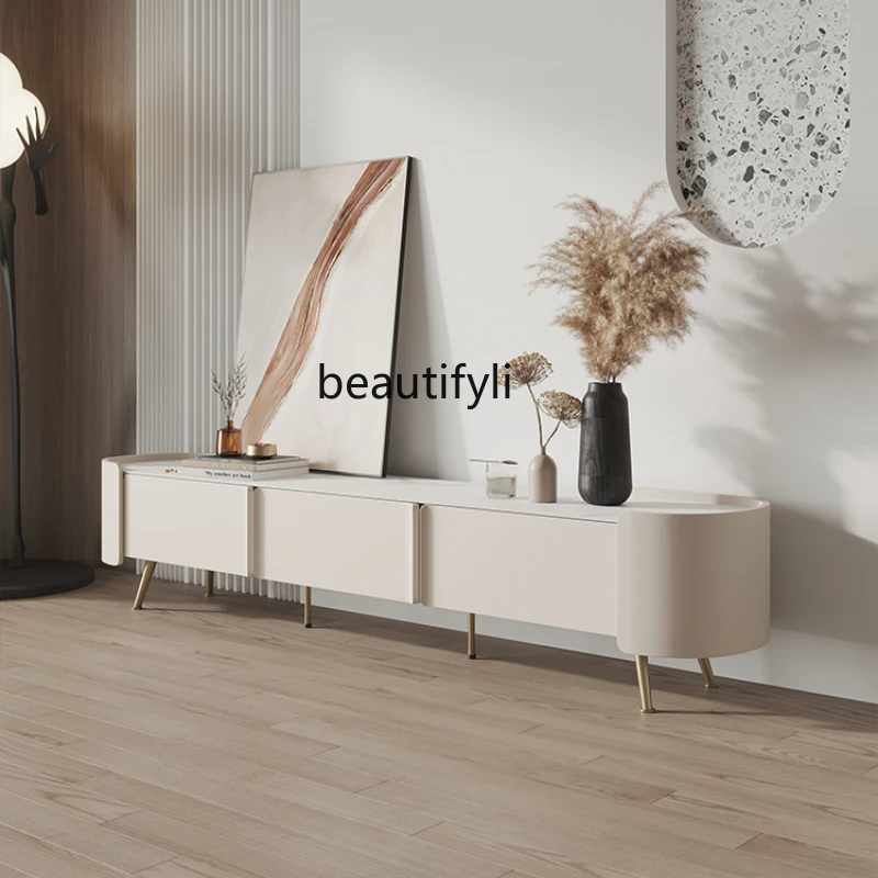 

yj Modern Light Luxury TV Cabinet and Tea Table Living Room Italian Minimalist Stone Plate Floor Cabinet TV Cabinet