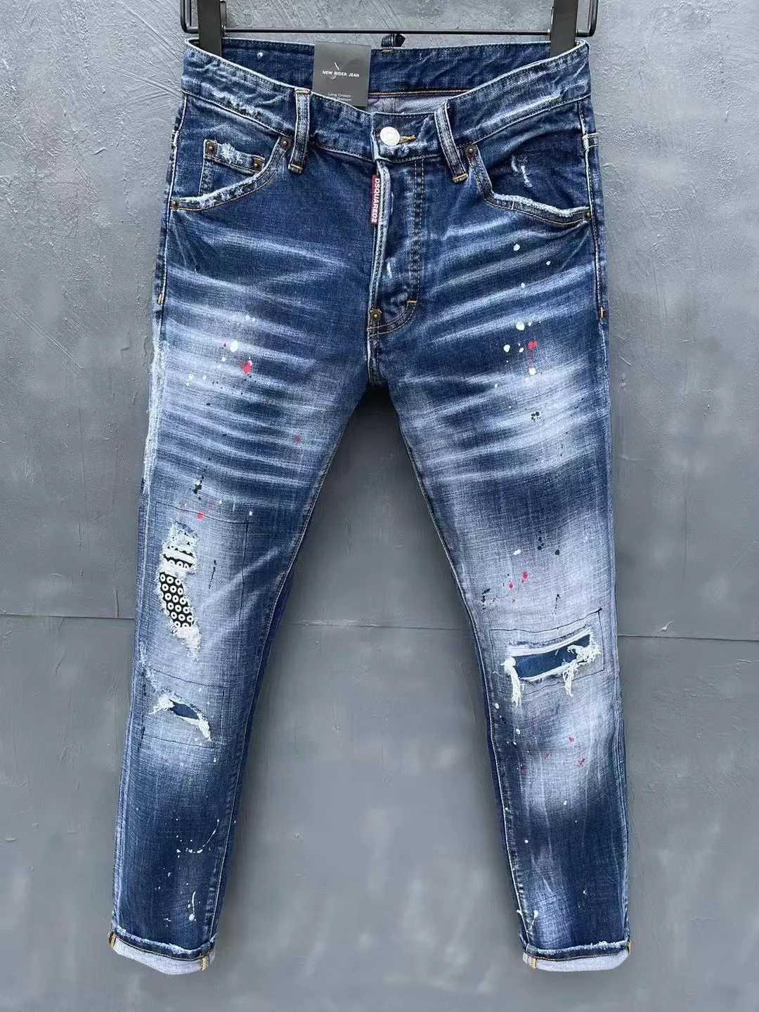 

Dsquared2 New Men's Ripped Jeans High Quality Blue Jeans Blue Men's Street Pants Size Jeans Men's Stretch Jeans 44-54 Sizes