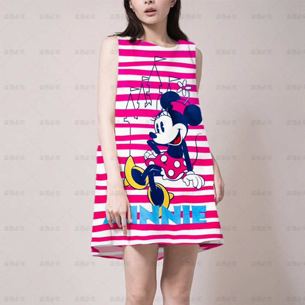 

New Summer Women Vintage Disney Mickey 3D Print Dress Fashion Short Sleeve Ladies Dress Casual O-Neck Loose Sundress Vestidos