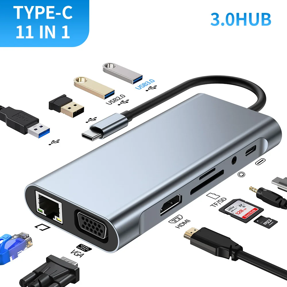 

Multi 11 Ports Type C HUB USB C To HDMI-compatible RJ45 SD/TF Reader PD Charger USB HUB For MacBook Pro Dock Station Splitter
