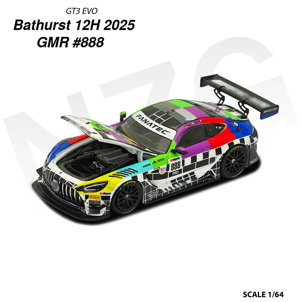 Фото KILOworks 1/64 AMGGT3 EVO II Bathurst 12h 2025 # Модель гоночного автомобиля 888 Diecast с витриной для коллекции и в подарок №4