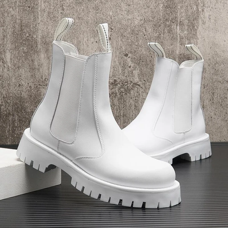 Белые мужские Ботинки Martin увеличивающие рост ботинки челси на толстой подошве