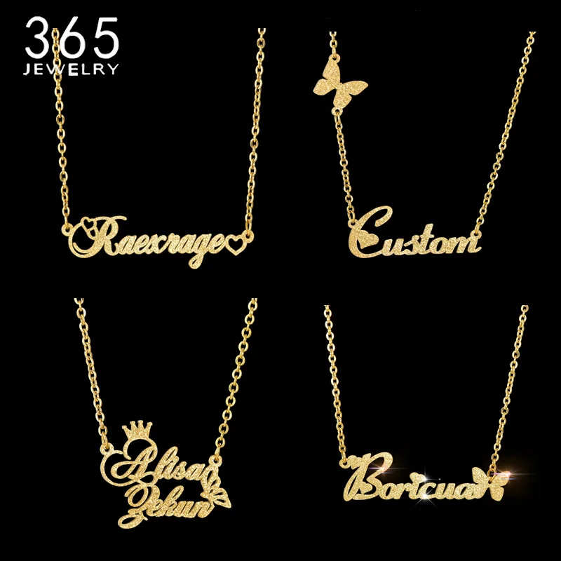 Модные матовые ожерелья с индивидуальным именем сердце-бабочка 2-имена кулон