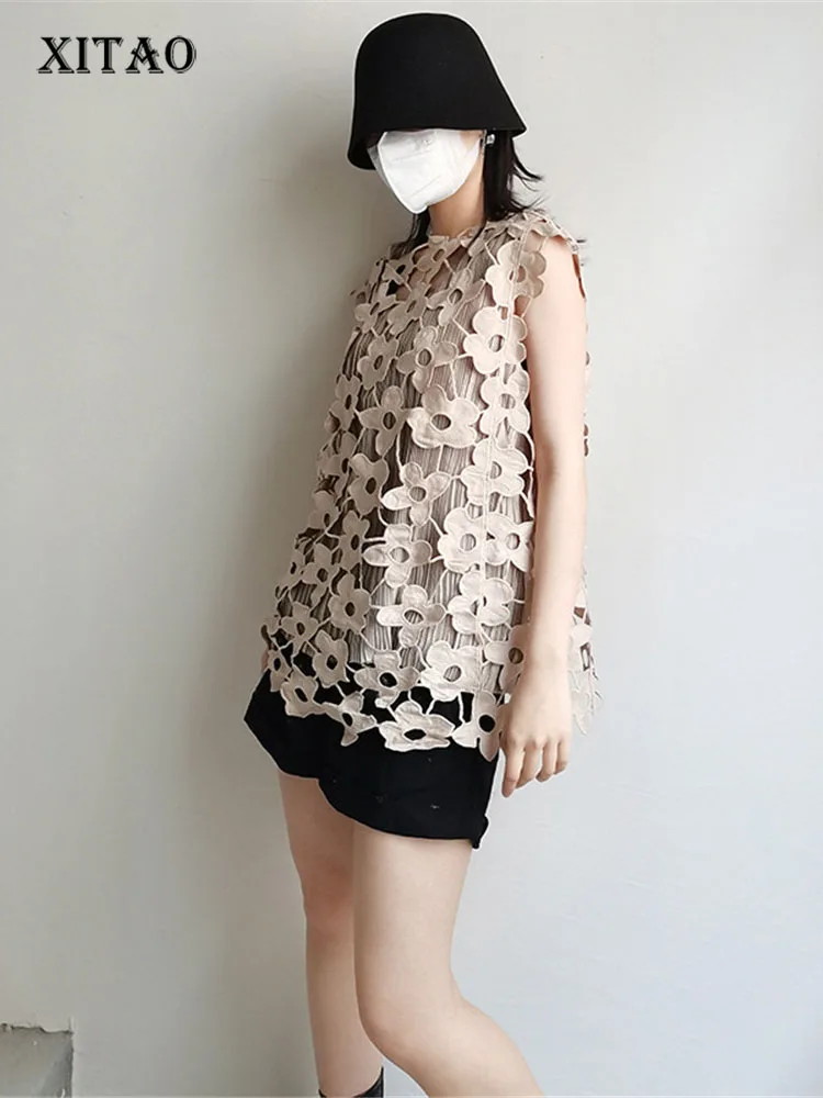 

XITAO Embroidery Tanks Floral Pullover Small Fresh Sleeveless Goddess Fan Sexy 2022 Summer Minority Elegant Tanks Top WMD6125