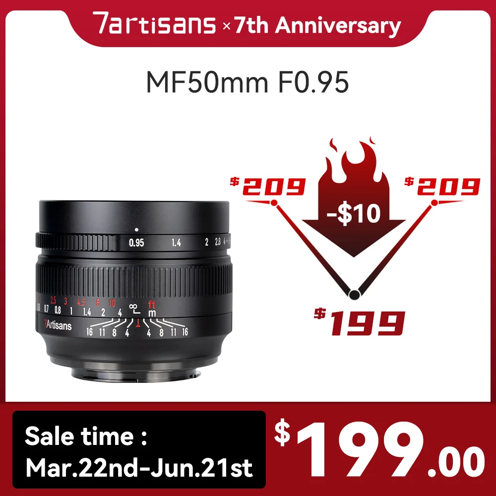 7artisans 7 artisans MF 50mm F0.95 APS-C Large Aperture Prime Lens for Sony E Canon EOS-M Canon RF Fuji FX Nikon Z Z50 Micro 4/3