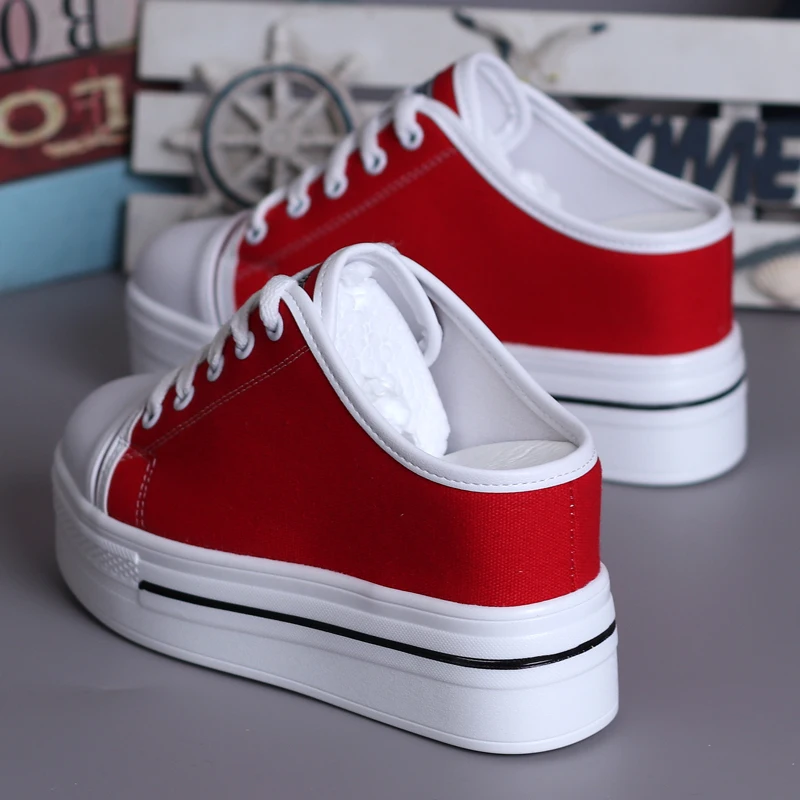 

Туфли-лодочки женские холщовые, высокий каблук 8 см, повседневные, шлепанцы с внутренним увеличением, однотонные, весна-лето