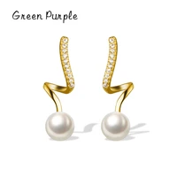 green purple elegant spiral ear studs s925 sterling silver pearl charm female sparkling stud earrings for women brand jewelry