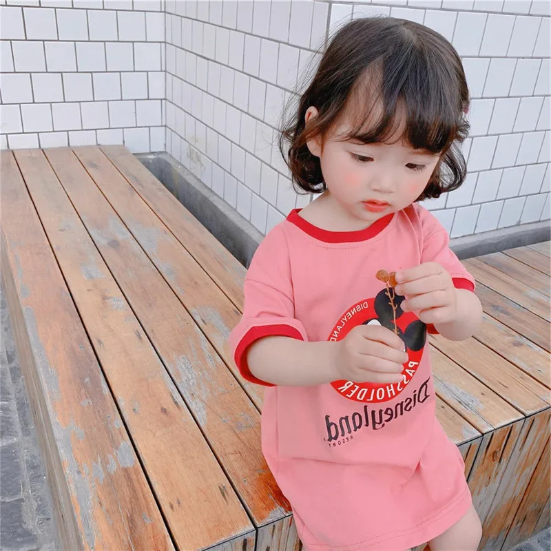 Детская одежда платья для девочек платье с мультяшным Микки Маусом летнее