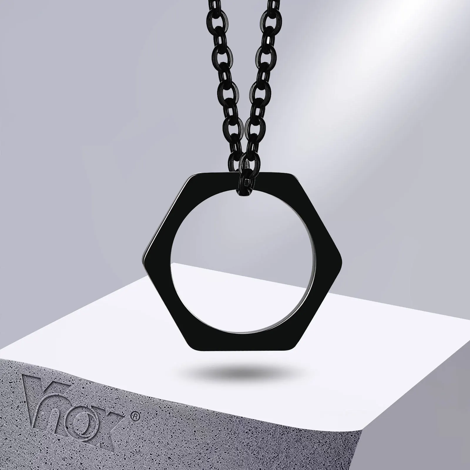 

Vnox Hexagon Pendant Necklaces for Men, Geometric Trangle Square Cubic Boy Necklace, Punk Rock Classic Simple Neck Collar
