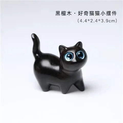 

Фигурки Lucky Cat из зеленого сандалового дерева, украшение для рабочего стола, деревянная статуя животного, милая косая голова, любопытный кот для домашнего декора, в подарок