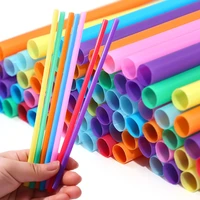 100pcs 19cm colored plastic straws disposable straws manual diy creative flat mouth straight tube monochrome 8 color mixed pack